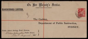 NEW SOUTH WALES Registered Official Envelope 1891 use of Centennial QV 6d OS.