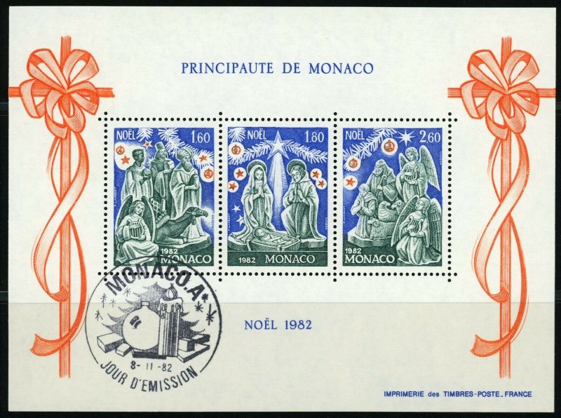 MONACO #1356a Christmas First Day Issue Special Postmark Souvenir Sheet 1982 NH