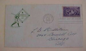 US BASEBALL  FDC 1939 PLAYER CACHET