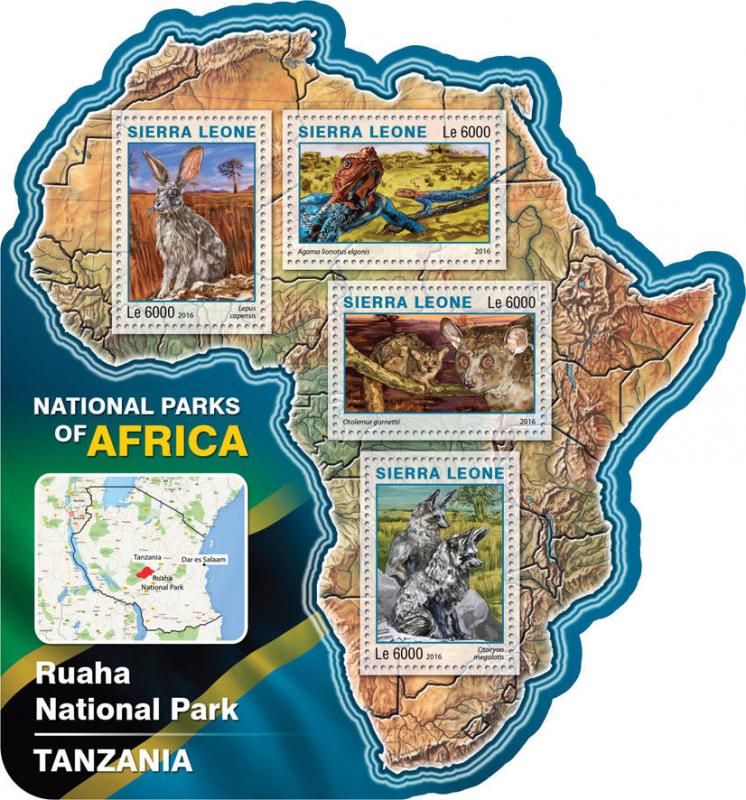 Sierra Leone 2016 MNH Ruaha National Park Tanzania 4v M/S Foxes Lizards Stamps