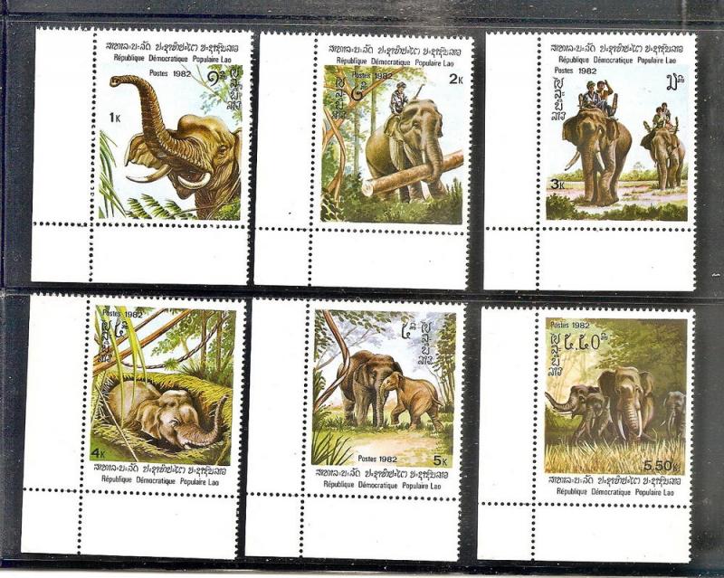 Laos 355-60 MNH 1982 Elephants Issued without Gum