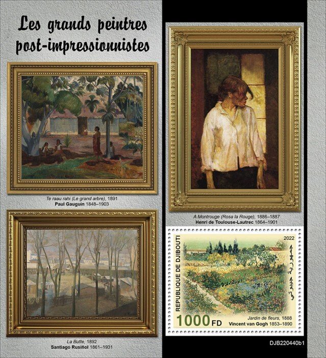 DJIBUTI - 2022 -  Great Post-Impressionists - Perf Souv Sheet -Mint Never Hinged