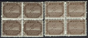 COOK ISLANDS 1893 TOREA BIRD 2D BLOCKS BOTH SHADES WMK SIDEWAYS PERF 11 */**