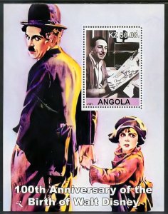 Angola 2001 WALT DISNEY 100th.ANNIVERSARY/CHARLES CHAPLIN S/S (1) MNH