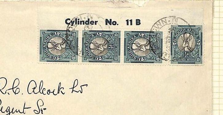 South Africa to Cheltenham GB Cylinder No 11B {samwells-covers}PTS 1949 LA39