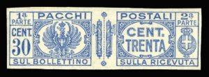 Italy, Parcel Post #Q27 (Sass. 27d) Cat€100, 1929-33 30c ultramarine, imper...