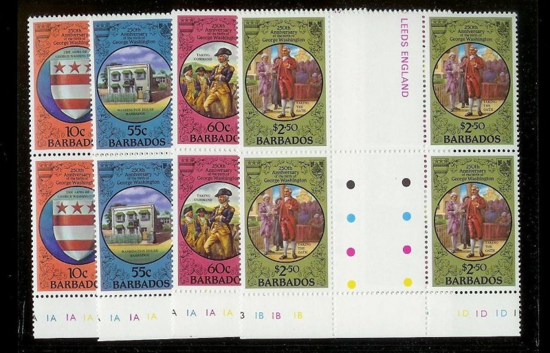 BARBADOS Sc#528-531 Complete Mint Never Hinged GUTTER BLOCK Set