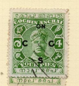 India Cochin 1919-31 Early Issue Fine Used 4p. Optd 200457