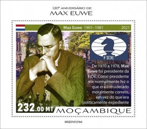 Mozambique 2021 MNH Chess Stamps Max Euwe Dutch Player Games Sports 1v S/S IV