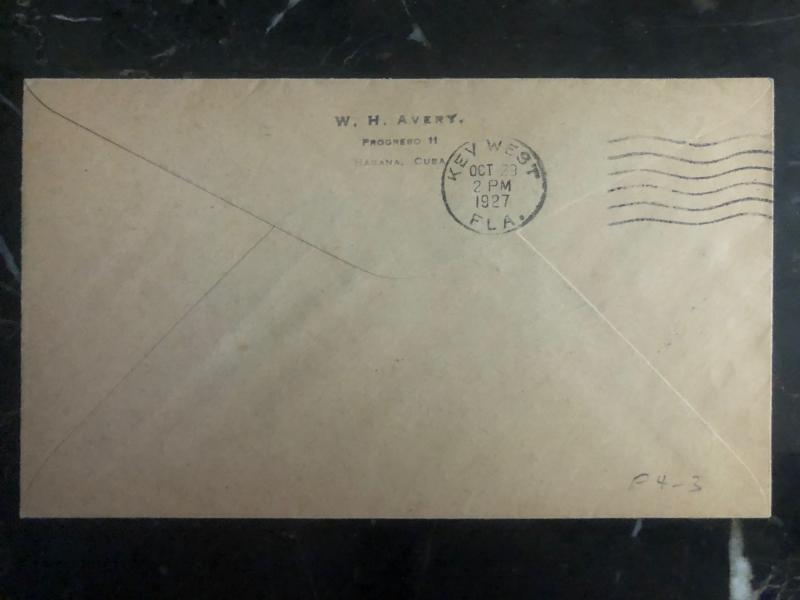 1927 Habana Cuba First Flight airmail cover FFC to Key West FL USA slogan cancel