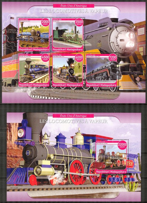 Madagascar 2020 Steam Trains of USA Sheet + S/S MNH