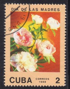 Cuba   #3011   cancelled  1988   mothers` day   2c  flowers