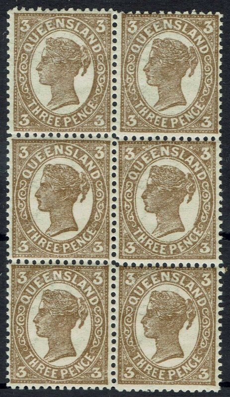 QUEENSLAND 1907 QV 3D MNH ** BLOCK WMK CROWN/A