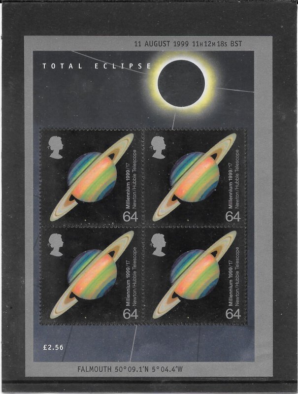 Great Britain #1870b MNH 1999 Newton/Hubble Telescope Souvenir Sheet (13062)