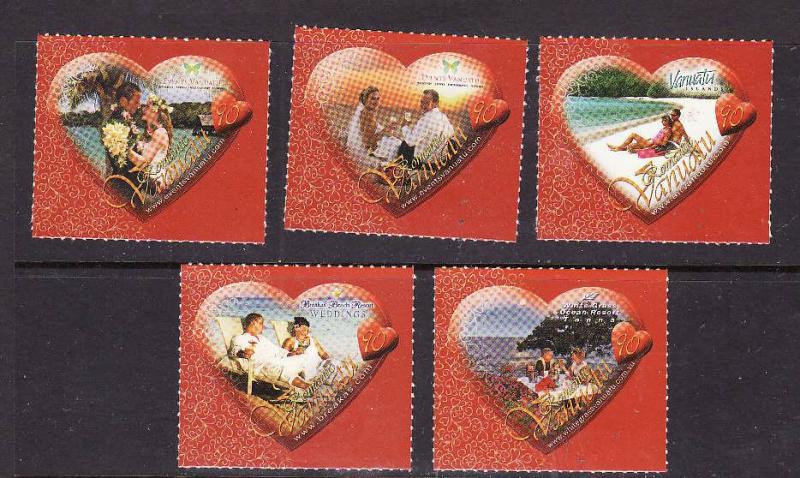 Vanuatu-Sc#961-5-Unused NH set-Romance-Hearts-2009-