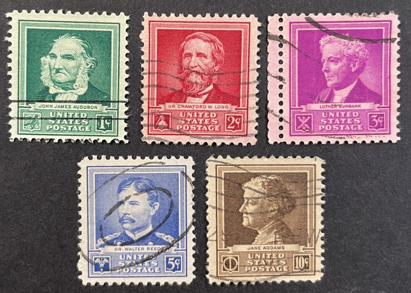 US #874-878 Used F/VF - Famous Americans Scientists 1940 [R850]