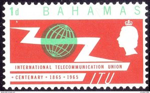 BAHAMAS 1965 QEII 1d Light Emerald , ITU Centenary SG262 MH