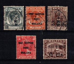 Dai Nippon Malaya Japanese occupation of Malaysia 5 used and mint stamps nice