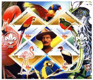 HAITI SHEET MNH BADEN POWELL SCOUTS BIRDS PARROTS PERROQUETS