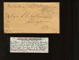 Confederate States & GOV WASHINGTON TERR. FAYETTE McMULLEN Sign Free Frank Cover