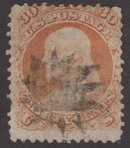 US Scott # 71 30c Franklin Fancy Cancel Interesting Strike