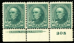 US Stamps # 273 MNH Fresh plate # imprint strip of 3 Scott Value $1,000.00