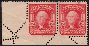 US #319 Perforation Error Caused by pre-printing paper fold over. Showpiece!