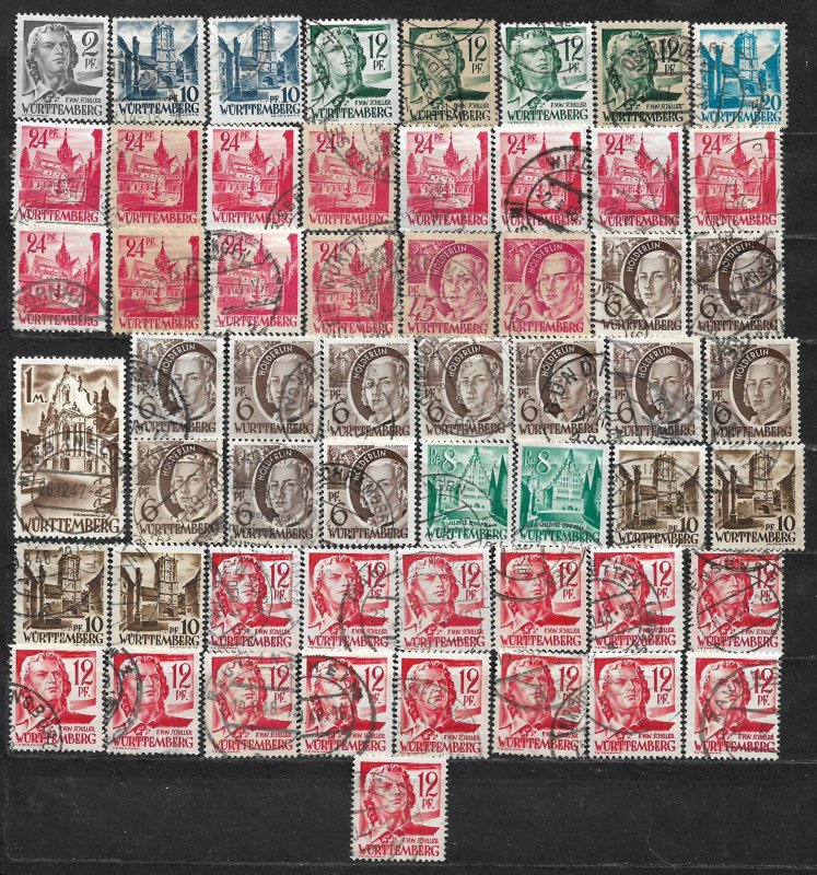 COLLECTION LOT OF 54 GERMANY  WURTTEMBERG 1947+ STAMPS CLEARANCE CV= $22