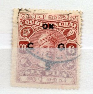 India Cochin 1919-33 Early Issue used Shade of 6p. Optd NW-15851