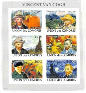 A0366 - COMORES Comoros -  IMPERF 2008  stamp SHEET: Art VAN GOGH pipe smoking 