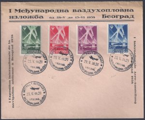 YUGOSLAVIA 1938 FLIGHT EXHIBITION BELGRADE COMPLETE SET ON COVER Sc B62 B65