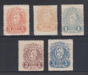 Argentina, Salta, Forbin 26/32 mint 1910 Ley de Multas Fiscals, 5 diff, sound