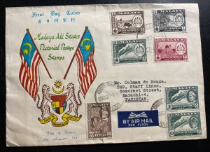 1957 Johore Malaya First Day Cover To Karachi Pakistan All States Postage Issue