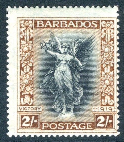 BARBADOS-1920 Victory 2/- Black & Brown Sg 210 LIGHTLY  MOUNTED MINT V16513