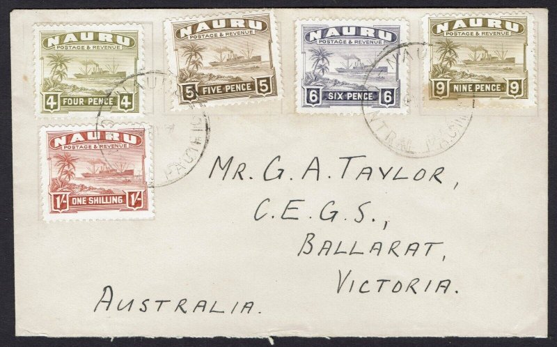 NAURU 1948 SHIP 4D - 9D ON COVER TO AUSTRALIA