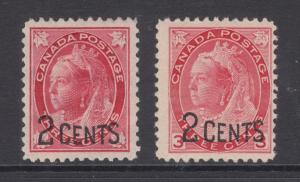 Canada Sc 87-88 MLH. 1899 2c surcharge on 3c Queen Victoria, F-VF 