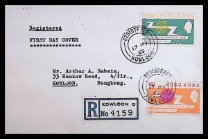 Hong Kong SC# 221-222 ITU Registered (1965) FDC