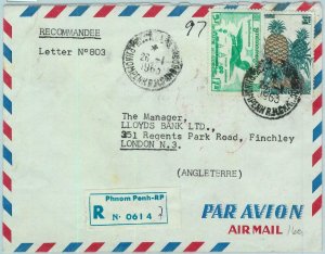 91269 - CAMBODIA Cambodge - Postal History - AIRMAIL COVER to ENGLAND  1963