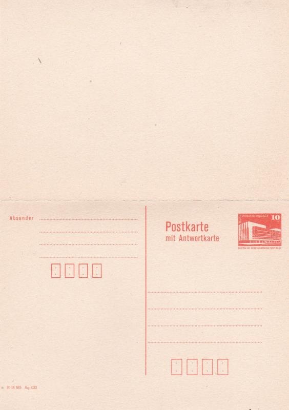 East Germany 10pfg Prepaid Postcard with paid reply Unused VGC