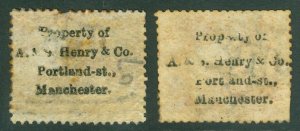 SG PP139. 1864 A&S Henry & Co Manchester. Unofficial underprint type 37 & 37a...