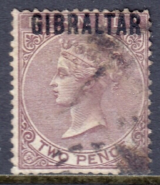 GIBRALTAR — SCOTT 3 (SG 3) — 1886 2d QV GIBRALTAR OVERPRINT — USED — SCV $92