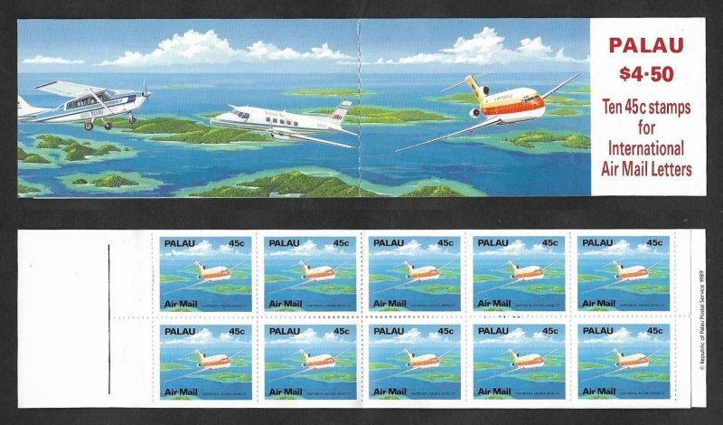 SD)1989 PALAU PORTFOLIO WITH 10 AVIATION STAMPS, BOEING 727, INTER