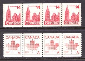 1977-82 / #730i Architecture & 908i Maple Leaf MNH Coil Strips - Canada - cv$30