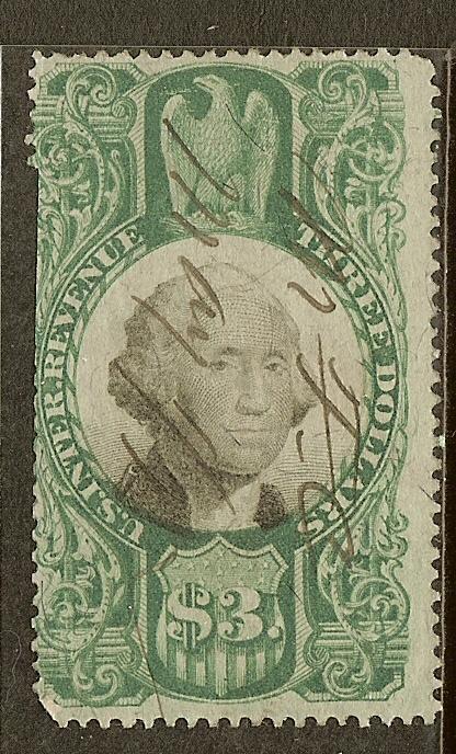 Scott #R147, $3 Internal Revenue, VG-F Centering, Used