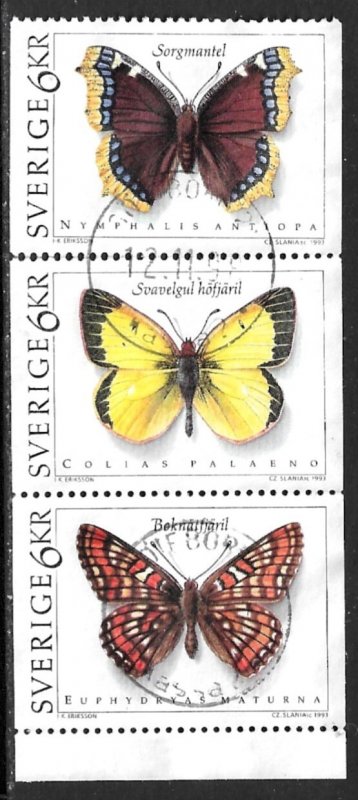SWEDEN 1993 Butterflies Issue Strip of 3 Sc 2021-2023 VFU