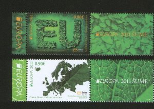 MONTENEGRO-MNH-SET+LABELS-EUROPA CEPT-FORESTS-MAP-2011.