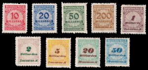 Germany Scott 301-309 (1923) Mint NH F-VF Complete Set, CV $18.50 C