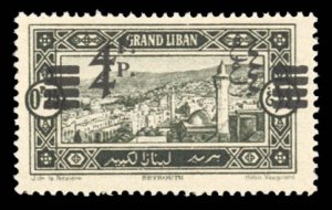 Lebanon #71var (YT 83c) Cat€250++ (for hinged), 1927 4p on .25p black, surc...