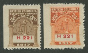 CANADA REVENUE BCT61, BCT62 BRITISH COLUMBIA TELEPHONE FRANKS