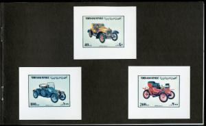 YEMEN ARAB REPUBLIC UEBERREUTE PROOF  FOLDER OF 6 CAR STAMPS  CPL